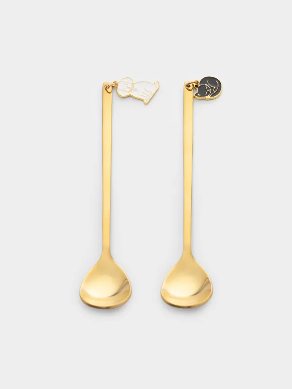 Ложка десертная, 14 см, 2 шт, сталь, золотистая, Собака/Кот, Cat, image-1