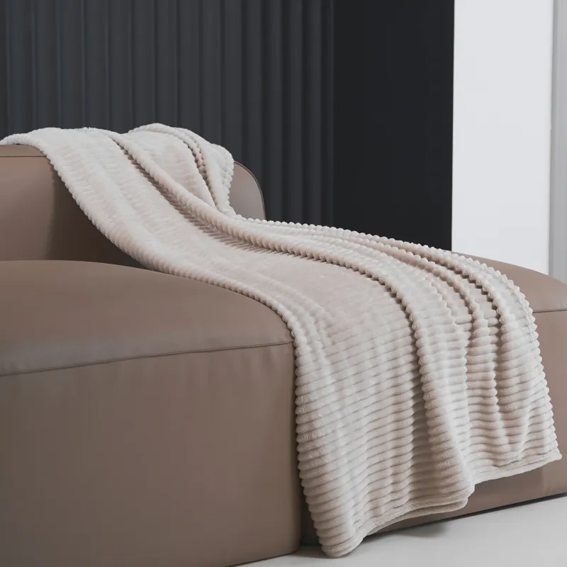 Плед, 130х170 см, фланель, песочный, Объемные полосы, Flannel