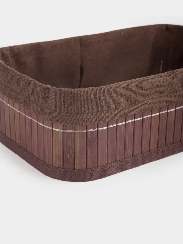 Корзина для хранения, 25x15х8 см, бамбук/хлопок, прямоугольная, коричневая, Stem, image-4