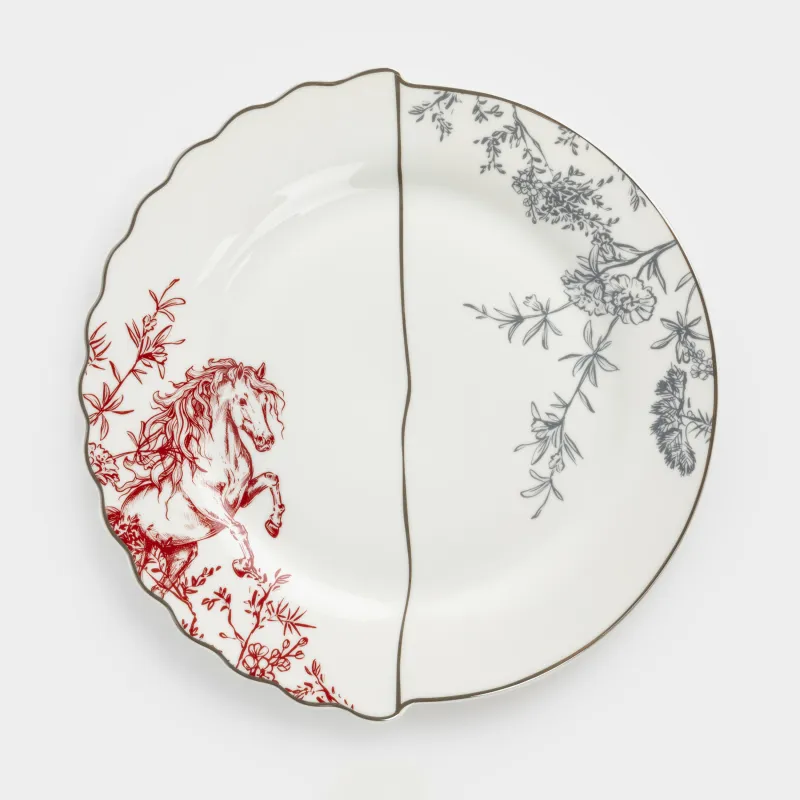 Тарелка закусочная, 21 см, фарфор N, белая, с серебристым кантом, Лошадь, Kairon horse