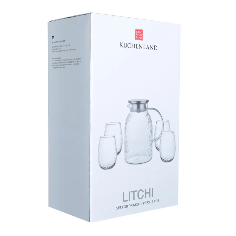 Набор для напитков, 4 перс, 5 пр, стекло Б/сталь, Litchi, image-4