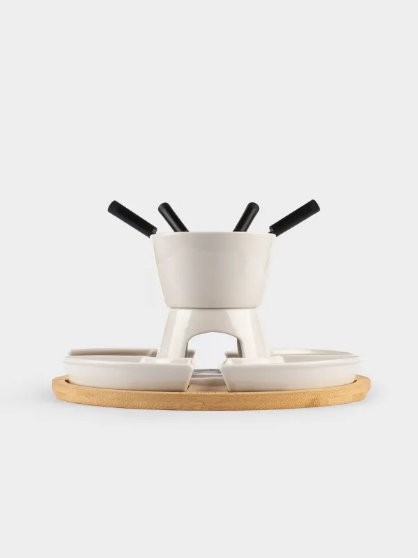 Набор для фондю, 4 перс, на подставке, керамика/бамбук, Bamboo, image-1