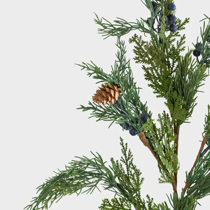 Ветка декоративная, 84 см, полиэтилен/пенопласт, Хвоя с синими ягодами и шишками, Blue berry, image-4