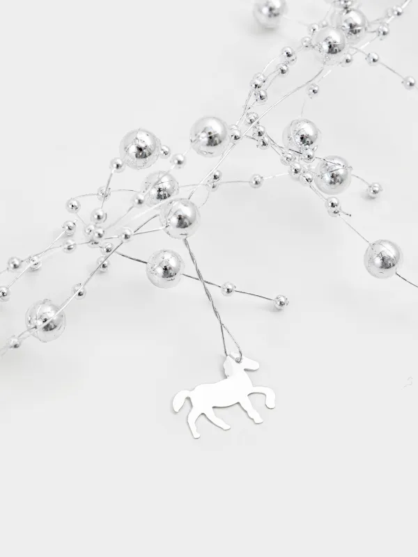Ветка-гирлянда декоративная, 2 м, пластик/металл, Серебристые лошадки и бусины, Balls decor, image-3