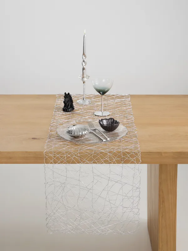 Дорожка настольная, 40х160 см, целлюлоза/ПЭТ, серебристая, Паутинка, Azhur Grid, image-1