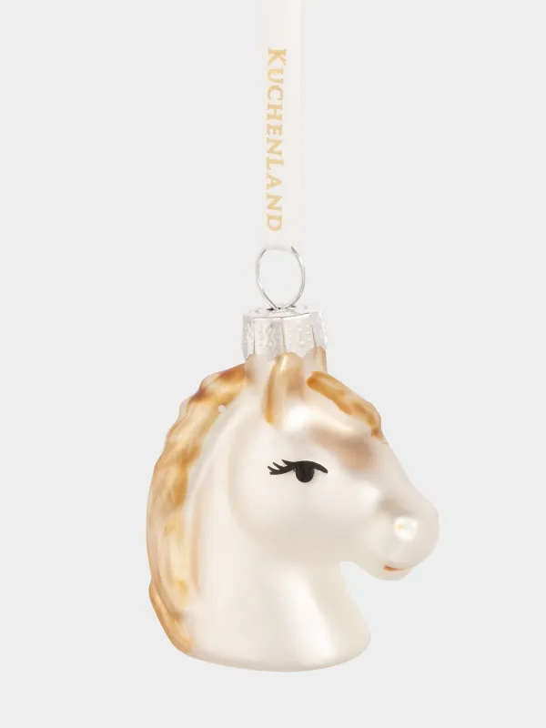 Игрушка елочная, 4 см, стекло, золотисто-бежевая, Голова лошади, Figure horse, image-2