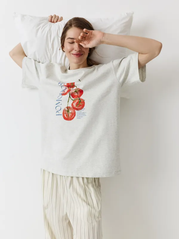 Футболка женская, серый меланж, Pomodoro, Alvida, image-0