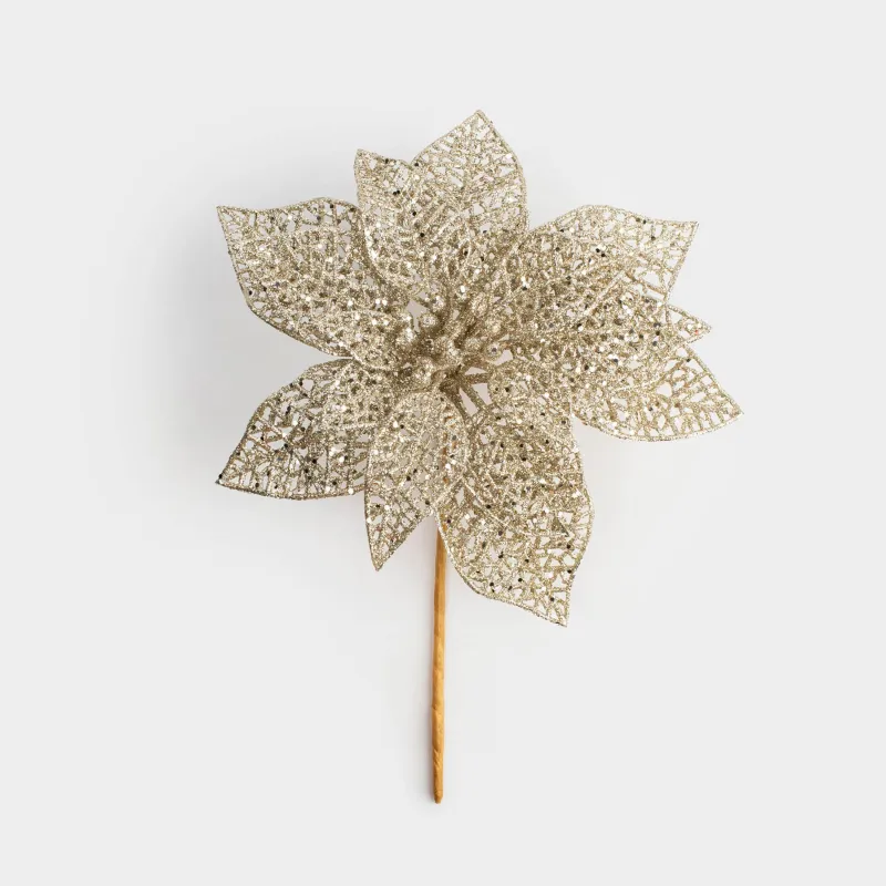 Украшение декоративное, 19 см, пластик, шампань, Пуансеттия, Flower decor