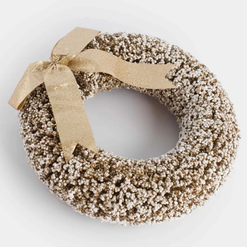 Венок декоративный, 30 см, пластик/металл, шампань, Иней на ветках, Frosty sparks, image-1