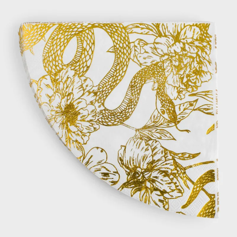 Салфетки бумажные, 33х33 см, 20 шт, круглые, белые, Змея в цветах, Mamba in flowers