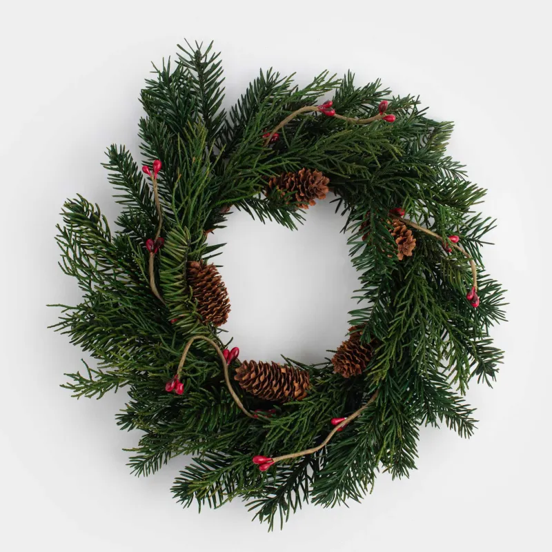Венок декоративный, 10/22 см, дерево/пенопласт, хвойный аромат, Ягоды и шишки, Bordo berry