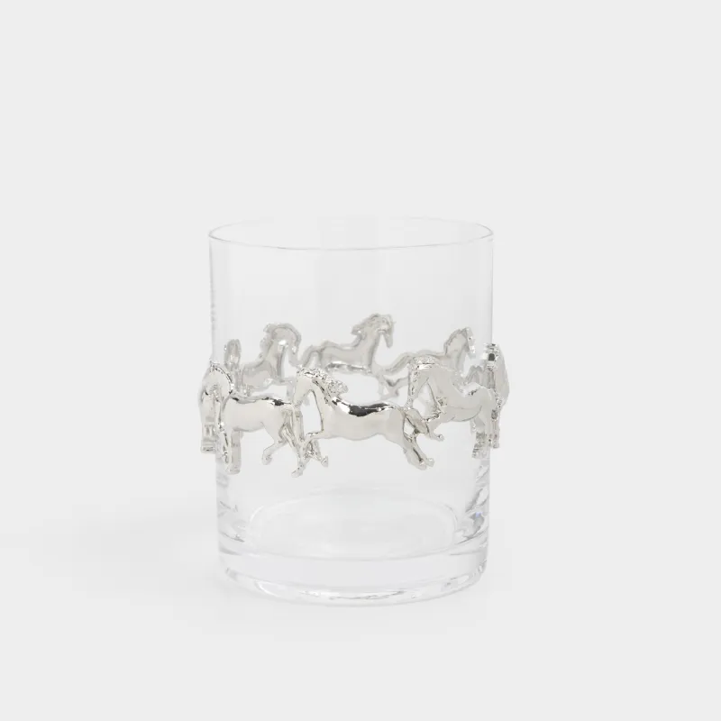 Стакан для виски, 10 см, 250 мл, стекло/металл, Серебристые лошади, Elegant horse