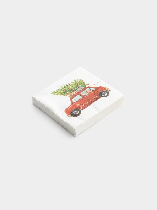 Салфетки бумажные, 21х21 см, 20 шт, Машина с елкой, Red car, image-1