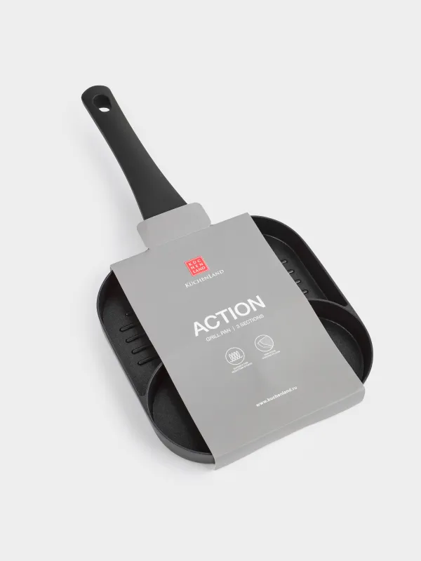 Сковорода-гриль, 18 см, 3 отд, с покрытием, алюминий, квадратная, Action, image-7