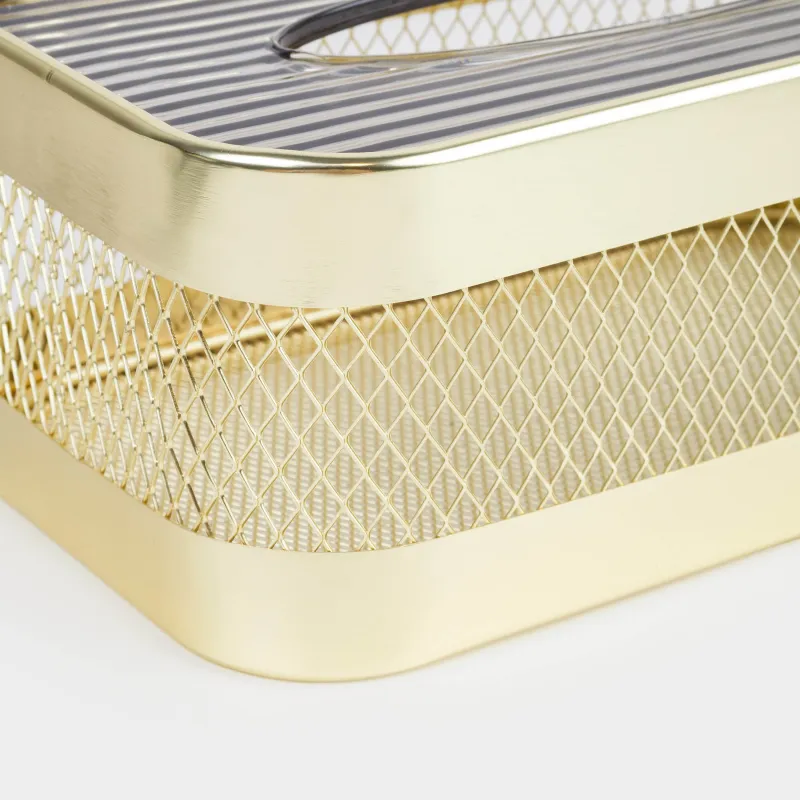Бокс для бумажных салфеток, 25x14 см, металл/пластик, золотистый, Сетка, Twist gold, image-3