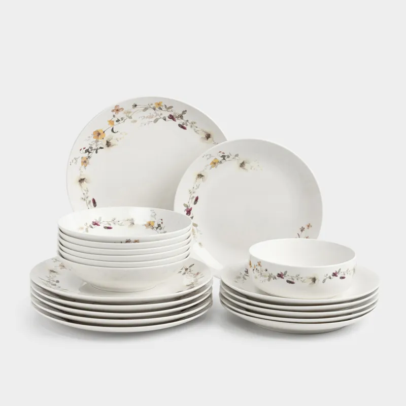 Сервиз обеденный, 6 перс, 19 пр, фарфор N, белый, Желтые цветы, Floweri