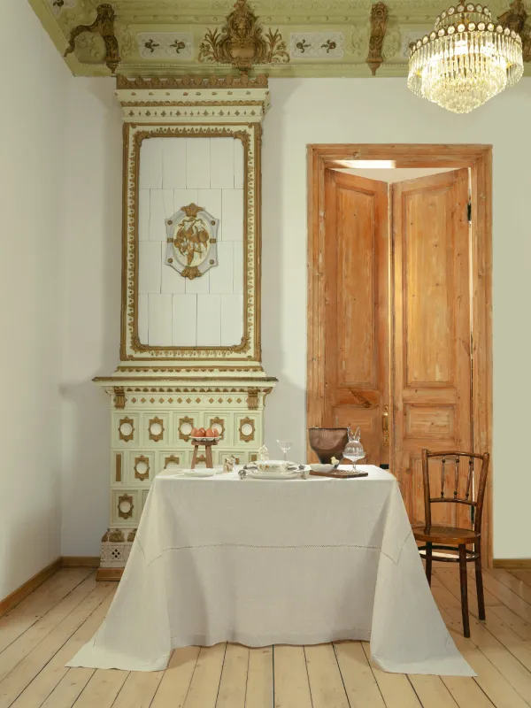 Скатерть, 170х250 см, полиэстер/лен, бежевая, Hemstitch, image-1