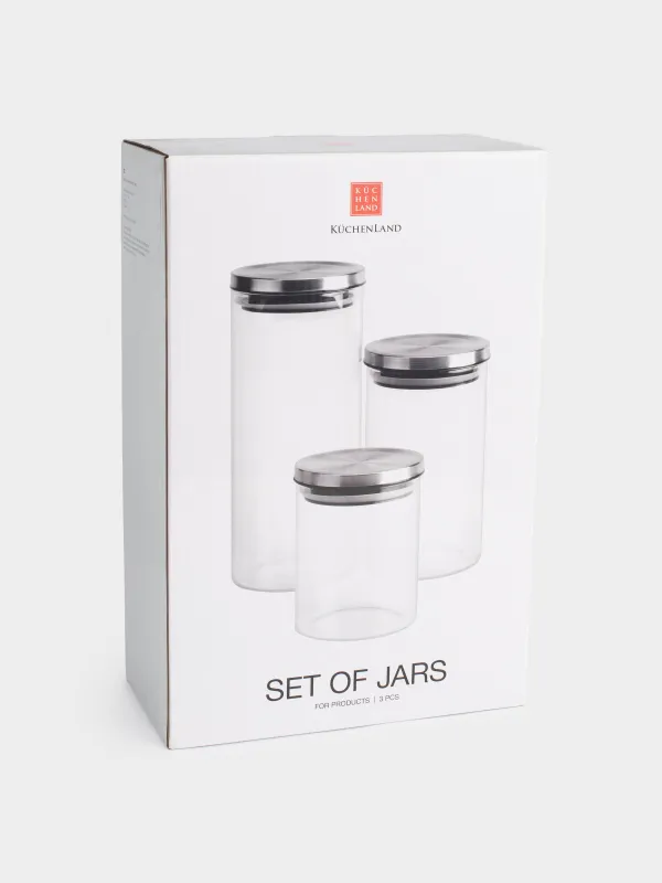 Набор банок для продуктов, 3 шт, стекло Б/металл, Comfort, image-4
