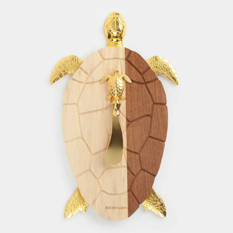 Блюдо сервировочное, 19х30 см, с ножом, дерево/металл, Черепаха, Noble tree