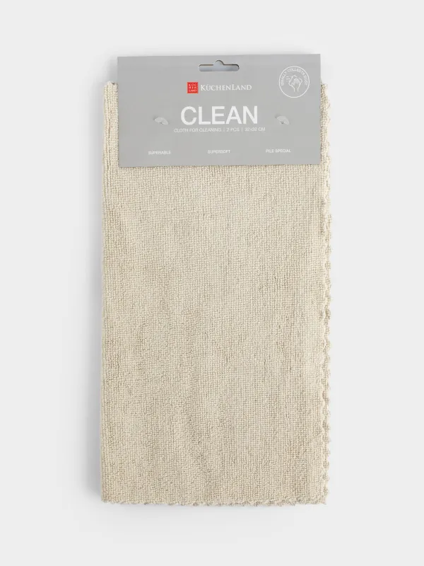 Тряпка для уборки, 32х32 см, 2 шт, микрофибра с ворсом, серо-бежевая, Clean, image-4
