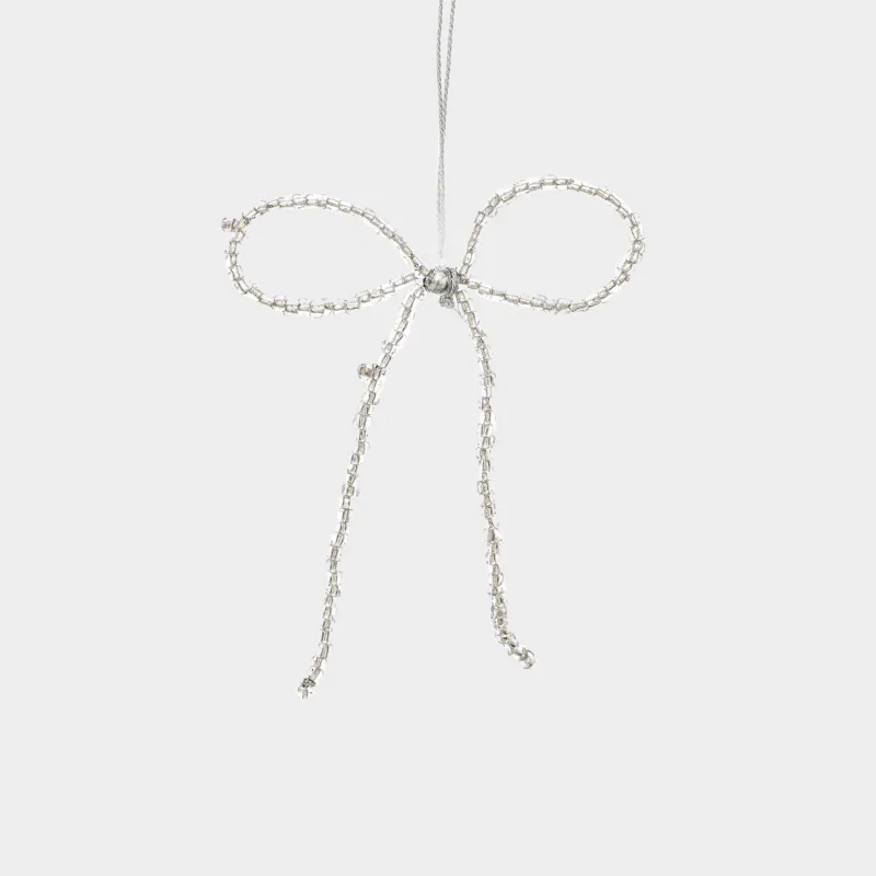 Игрушка елочная, 10 см, бисер/металл, серебристая, Бант, Beads figure