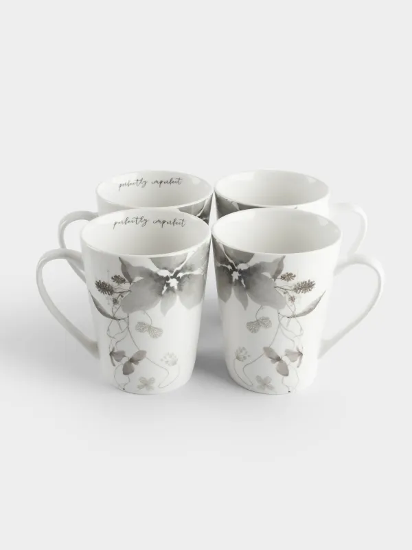 Кружка, 420 мл, 4 шт, фарфор N, Серые цветы, Watercolor, image-4