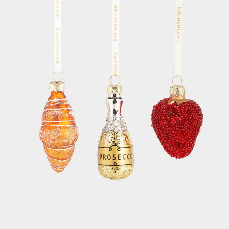 Набор елочных игрушек, 5 см, 3 шт, стекло, с блестками, Новогодний стол, Figure christmas