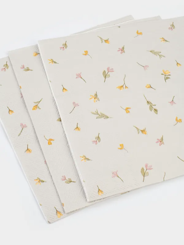 Салфетки бумажные, 33х33 см, 20 шт, квадратные, бежевые, Весенние цветы, Flowery, image-3