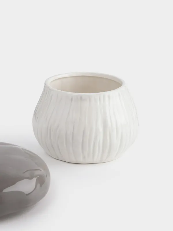 Емкость для хранения, 17х15 см, 1,2 л, керамика, молочно-серая, Гриб, Slight frost, image-1