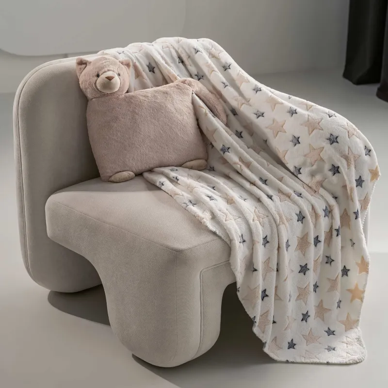 Плед с подушкой, 130х150 см, флис/плюш, бежевый, Кот, Plush animals