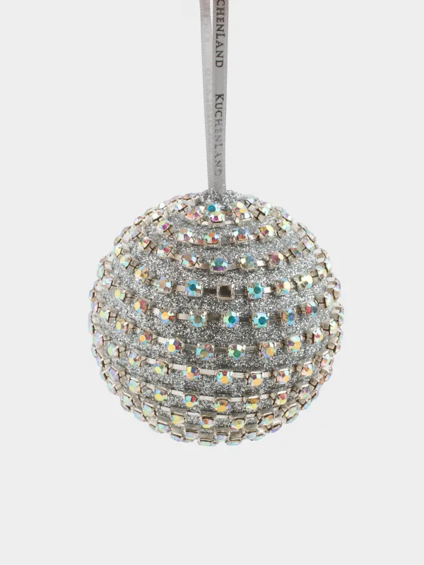 Игрушка елочная, 8 см, пластик, серебристая, Шар в стразах, Ball sparkle, image-0
