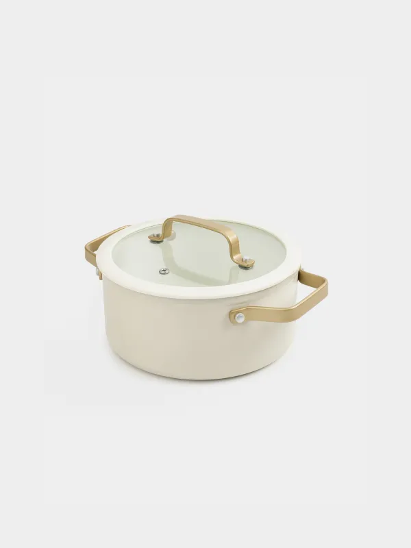 Кастрюля, 20 см, 2,8 л, с крышкой, с покрытием, алюминий, молочная, Piatto gold, image-2