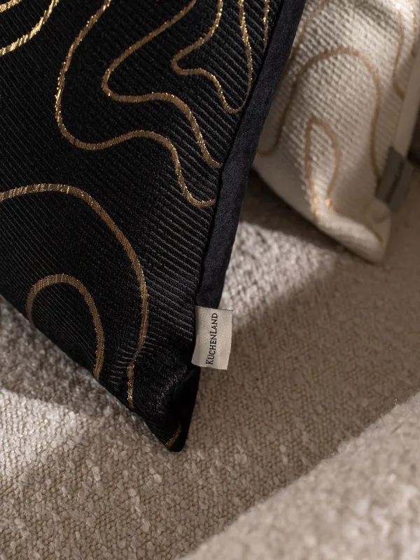 Подушка декоративная, 45х45 см, жаккард/вельвет, черная, Золотистые линии, Abstract, image-5