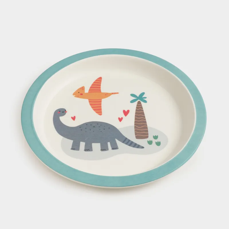 Тарелка закусочная, детская, 21 см, бамбук, голубая, Динозавры, Dino, image-1