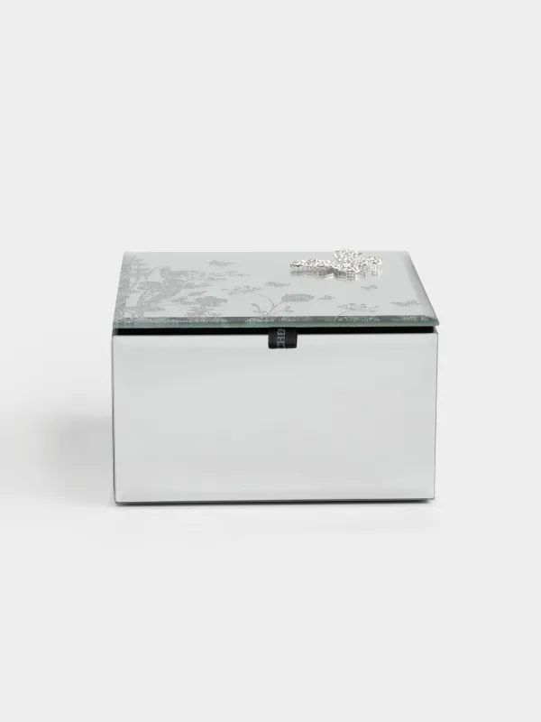 Шкатулка для украшений, 12х12 см, стекло/металл, зеркальная, Бабочка, Glossy, image-1