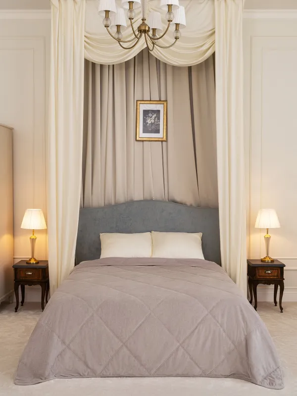 Покрывало, 220х240 см, стеганое, букле/микрофибра, серое, Boucle, image-0