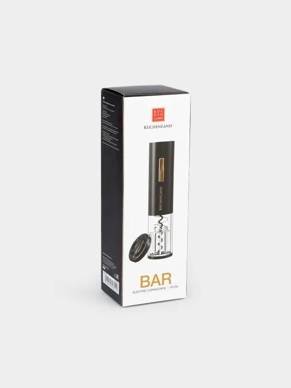 Штопор электрический, 19 см, с резаком для фольги, пластик, LED W, черный, Bar, image-8