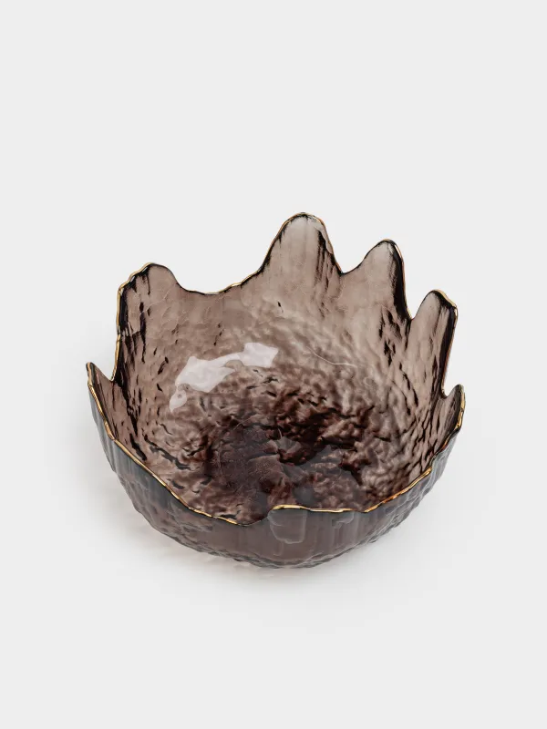 Салатник, 20х9 см, 1,1 л, стекло, коричневый, с золотистым кантом, Nautilus color, image-1