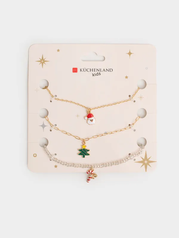 Цепочка, 40 см, 3 шт, детская, металл/стекло, золотистая/серебристая, Jewelry christmas, image-4