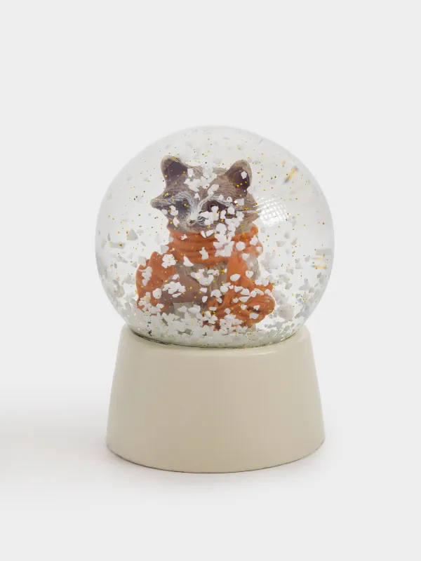 Снежный шар, 6 см, стекло/полирезин, молочный, Енот с грибом, Forest animals, image-2