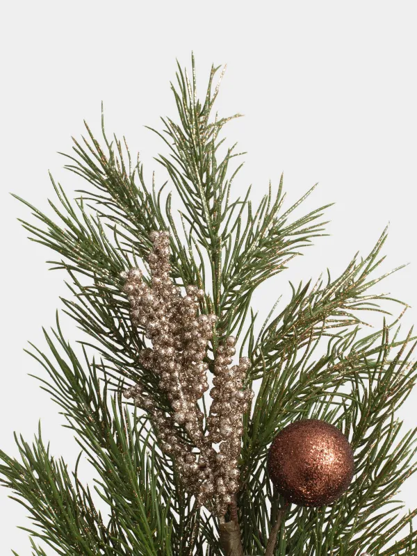 Композиция новогодняя, 60 см, подвесная, Хвоя и шары, Conifer champagne, image-2