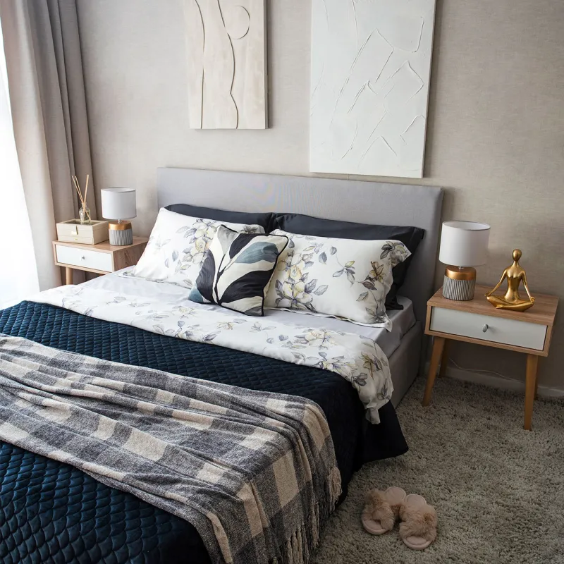 КПБ евро, тенсель 300 ТС, молочно-серый, Цветы магнолии, Tencel, image-2