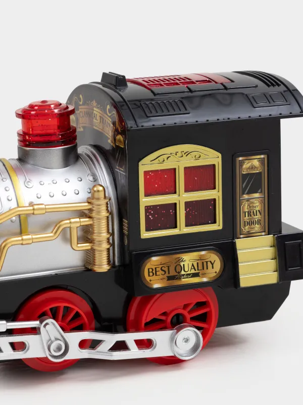 Игрушка, 28х16 см, музыкальная, с подсветкой, пластик, серебристо-черная, Поезд, Game rail, image-3