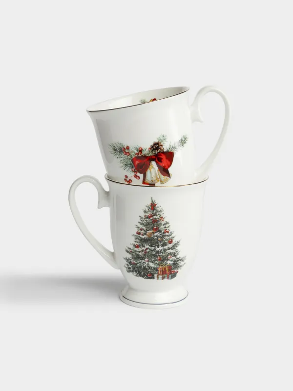Кружка, 280 мл, 2 шт, Елка с подарками/Колокольчики с бантом, Christmas miracle classic, image-0