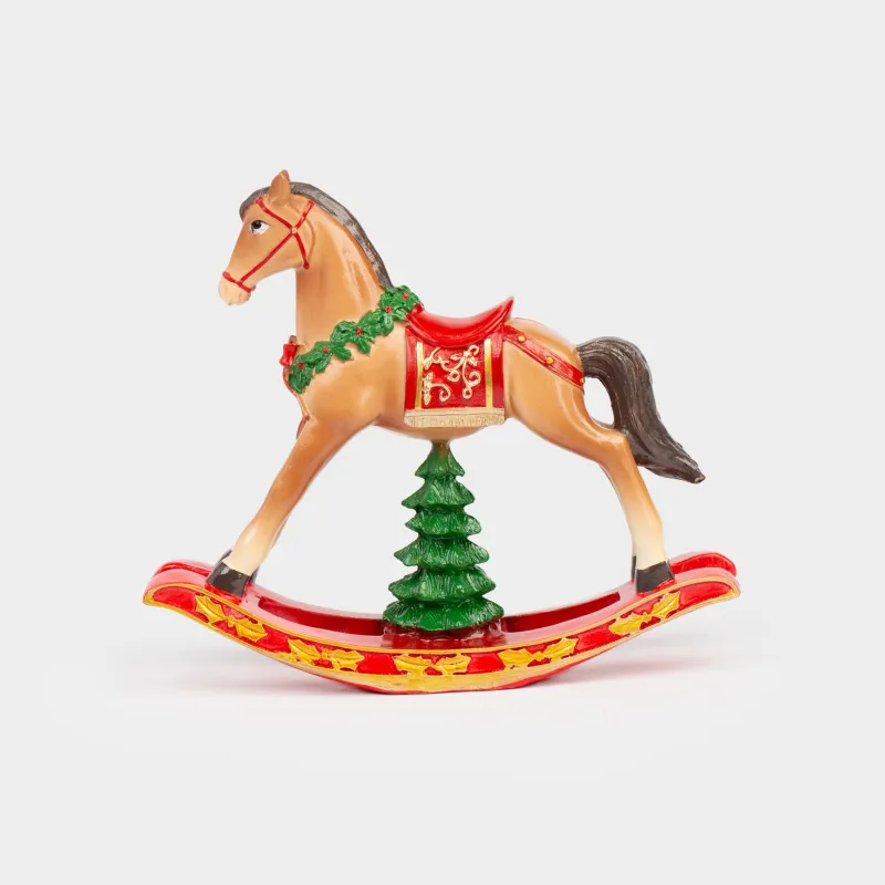 Статуэтка, 22 см, полирезин, коричневая, Лошадка-качалка, Horse christmas