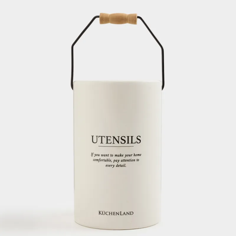 Подставка для кухонных принадлежностей, 17 см, с ручкой, керамика D/металл, молочная, Course, image-1