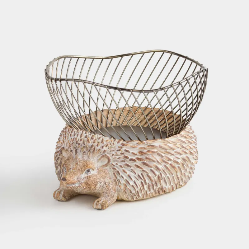 Корзина для фруктов, 25х20 см, металл/полирезин, золотисто-бежевая, Еж, Twist gold