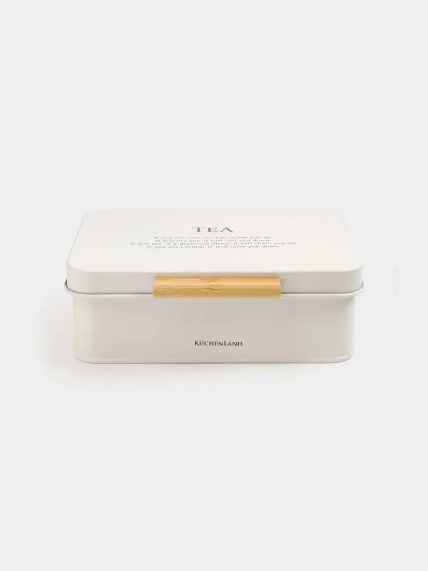 Коробка для чая, 22x17 см, 6 отд, металл/дерево, прямоугольная, молочная, Course, image-0