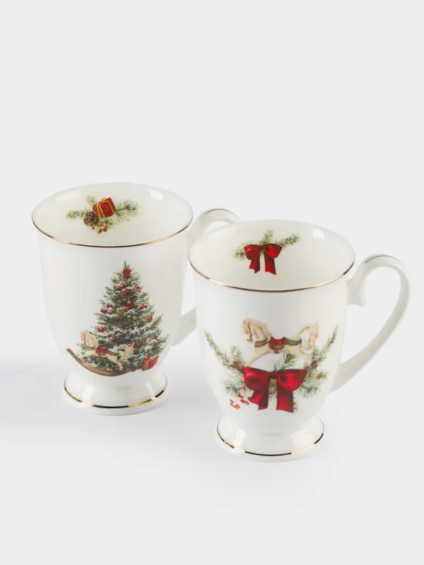Кружка, 280 мл, 2 шт, фарфор F, Лошадка с елкой/Лошадка с бантом, Christmas miracle classic, image-2