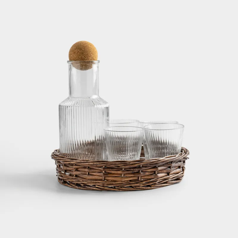 Набор для напитков, 4 перс, 5 пр, на подставке, стекло/плетень/пробка, Шар, Globe